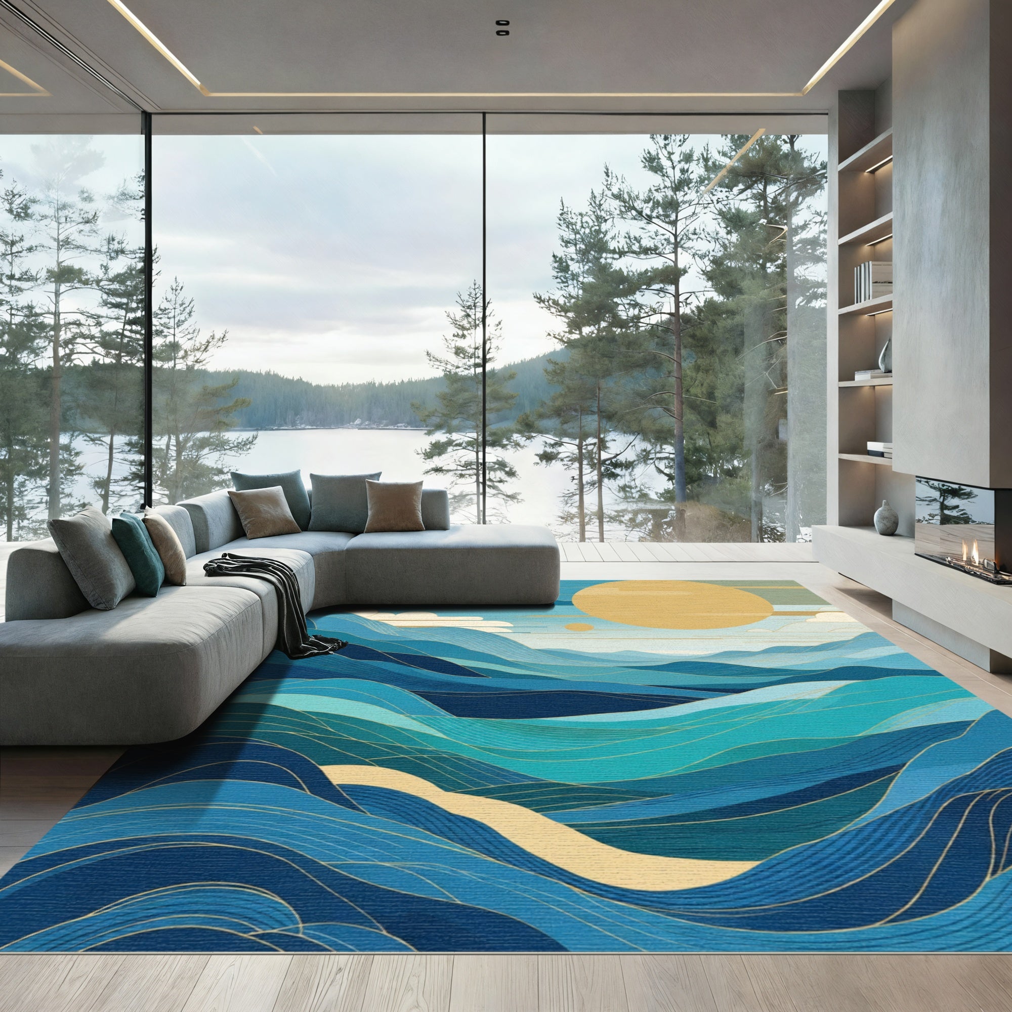 Azure Ocean Waves Rug