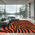 Vibrant Orange Black Wavy Lines Rug