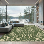 Olive Green Floral Vine Symmetry Rug