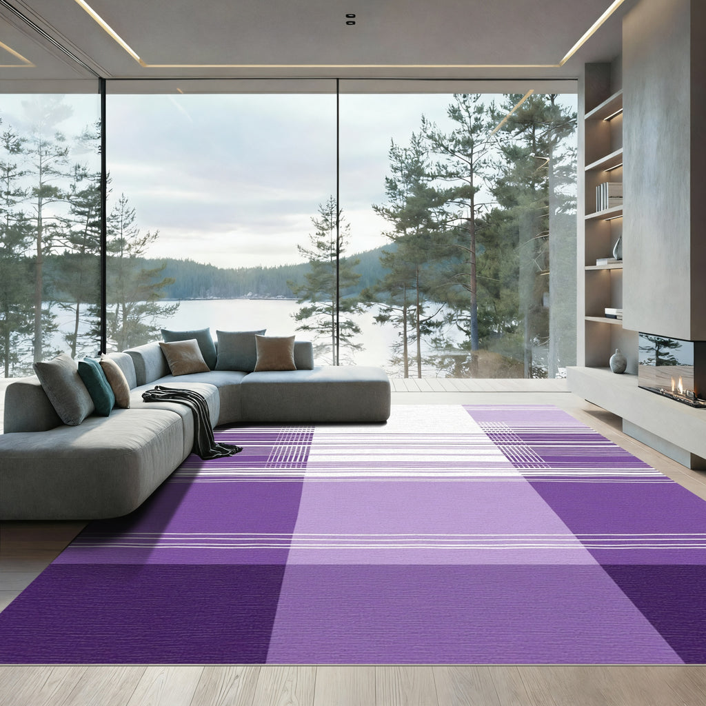 Plum Purple Gingham Stripe Rectangle Rug