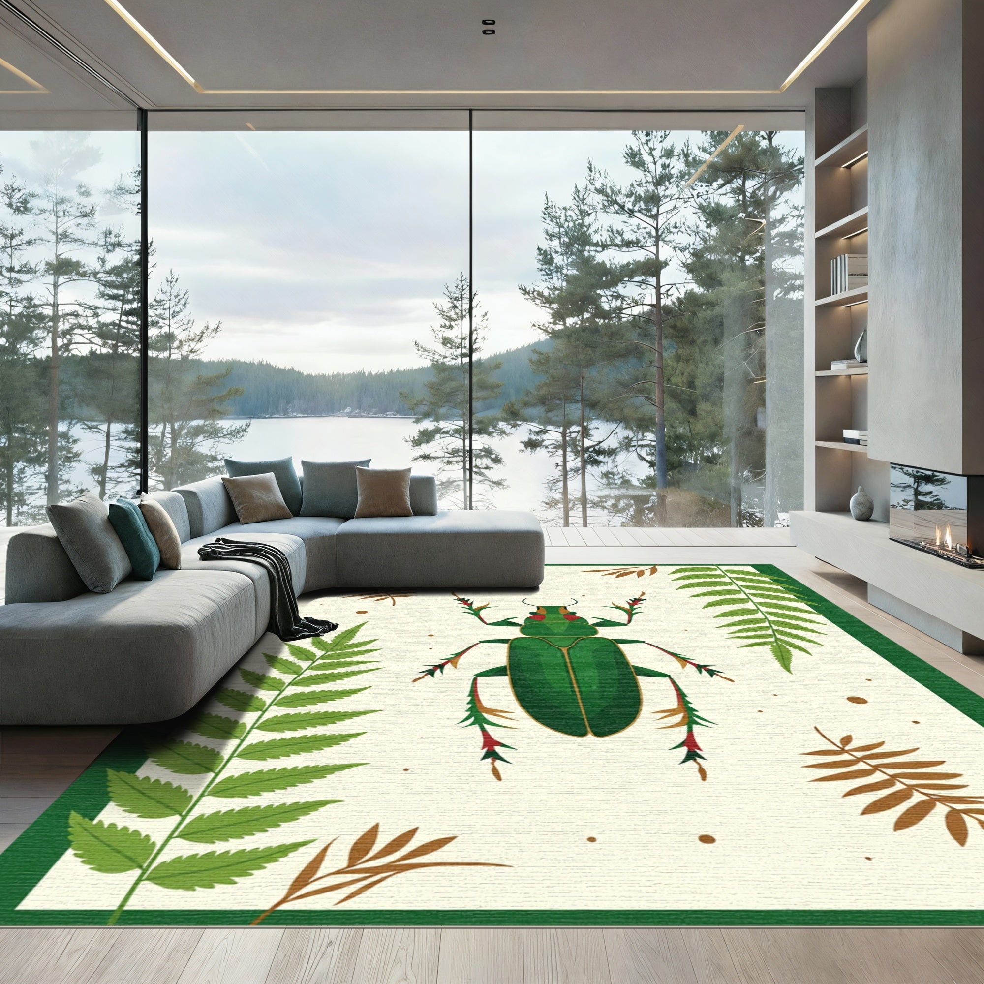 Emerald Green Beetle Foliage Accent Rug