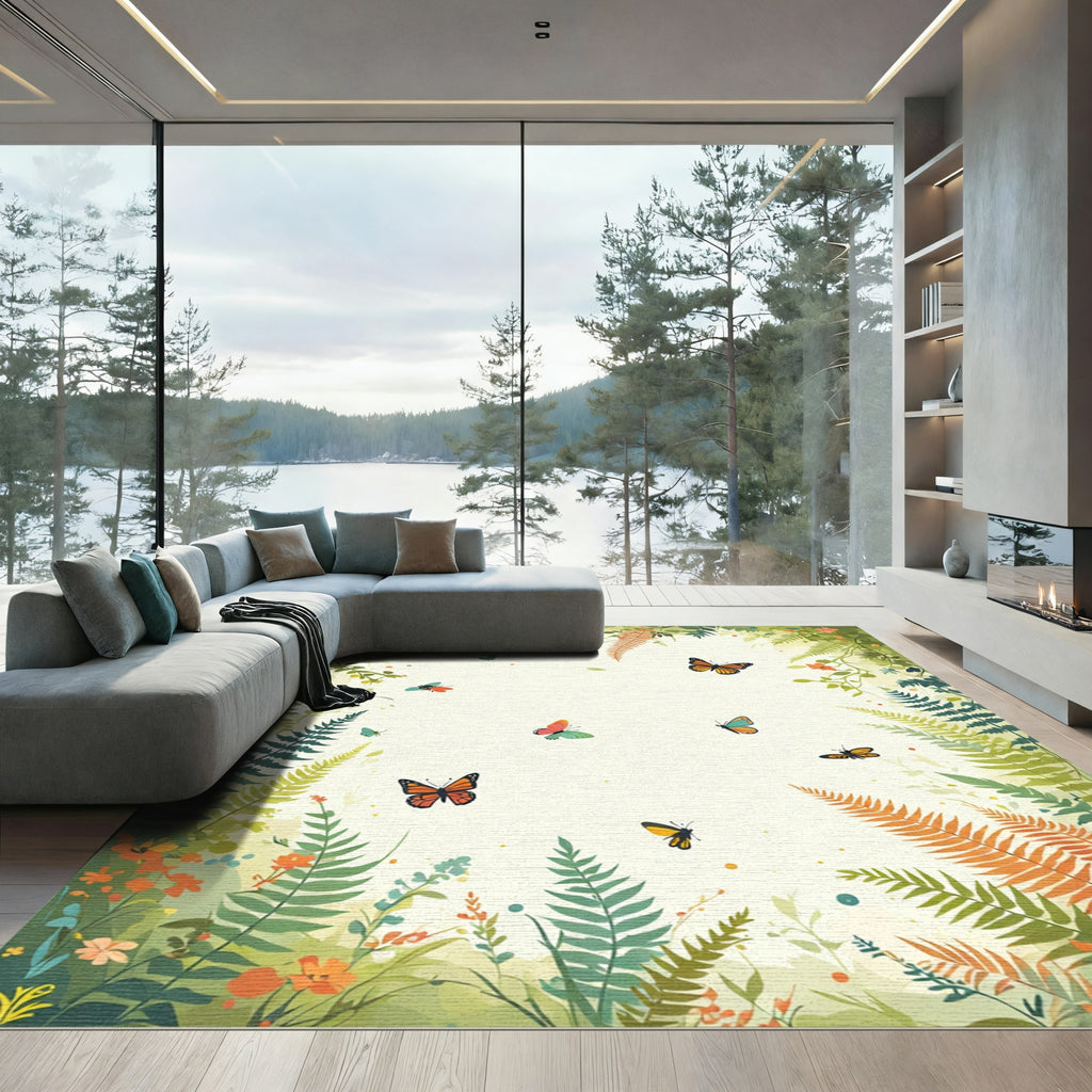 Whimsical Butterfly Garden Scene Rug