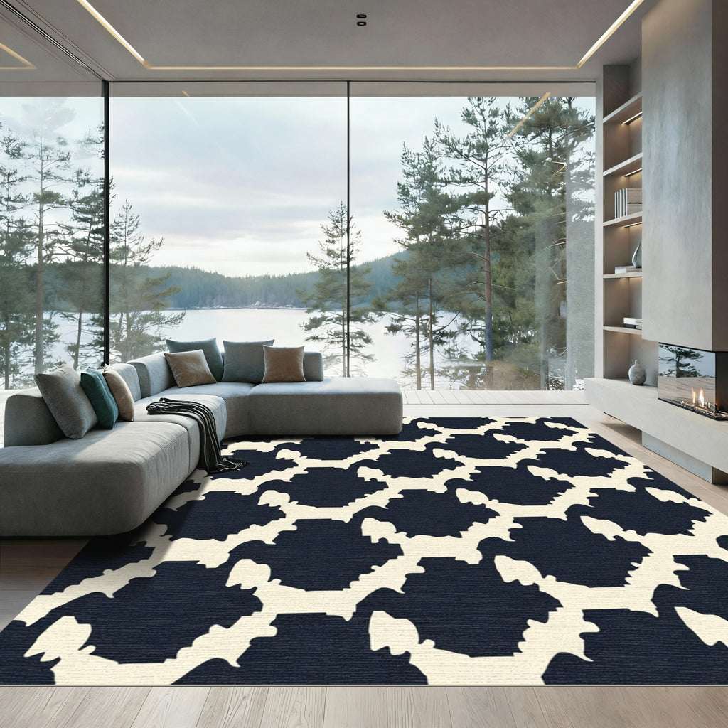 Dark Ivory Jagged Hexagonal Contemporary Rug