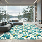 Teal Botanical Medallion Cream Rug