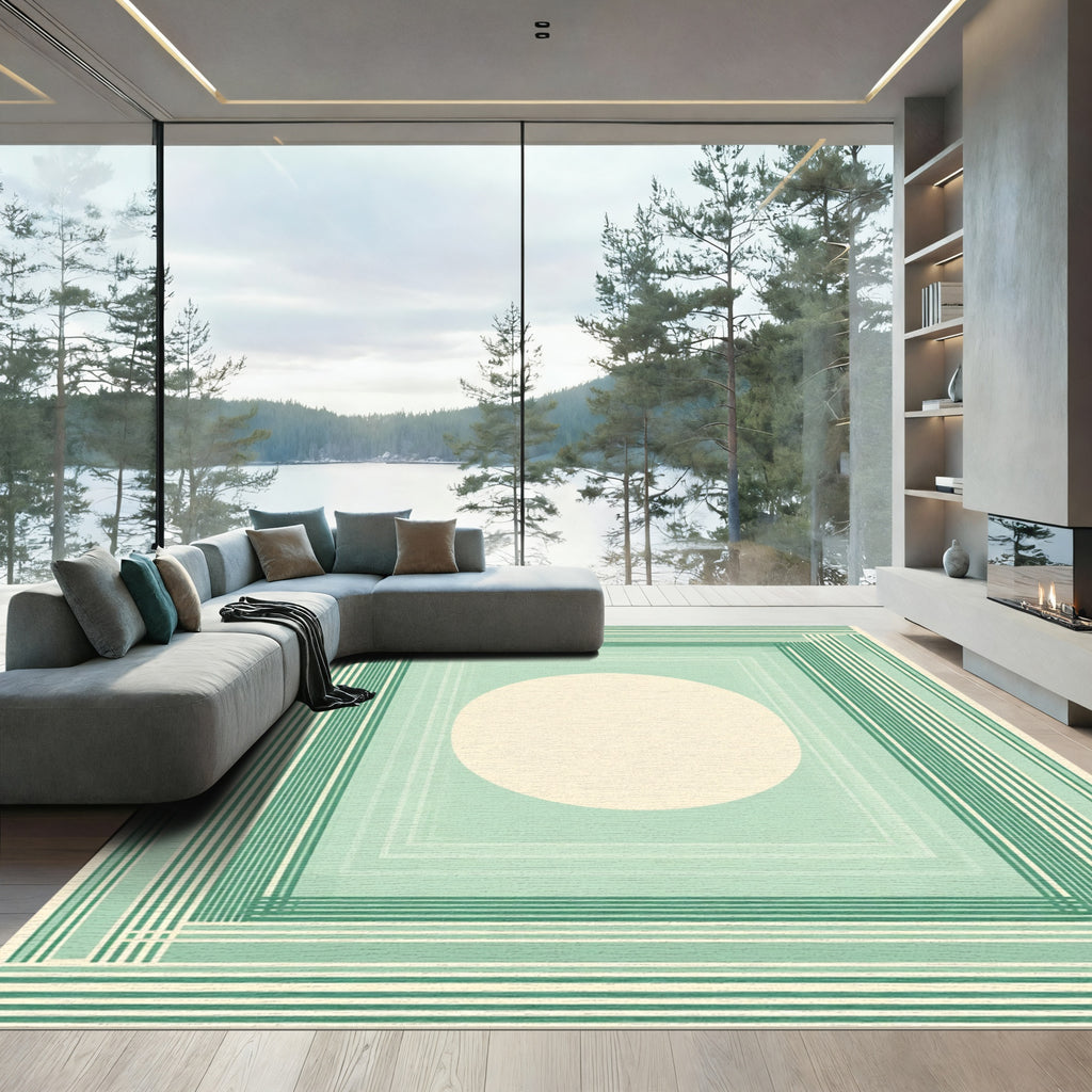 Cool Mint Geometric Layered Circle Rug