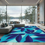 Deep Blue Leafy Abstract Squares Rug