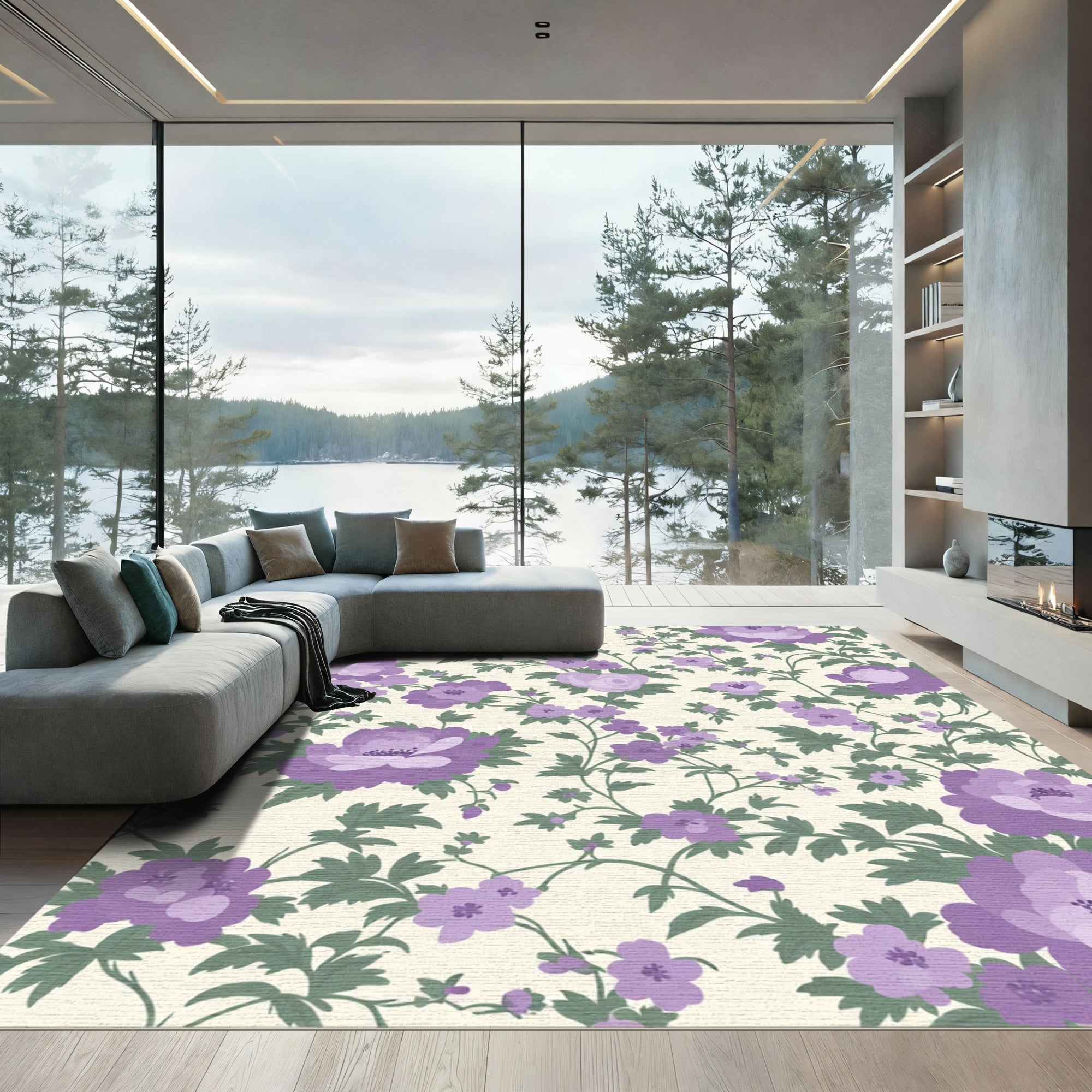Purple Floral Vine Garden Accents Rug
