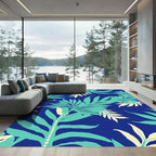 Aqua Teal Foliage Royal Blue Accent Rug