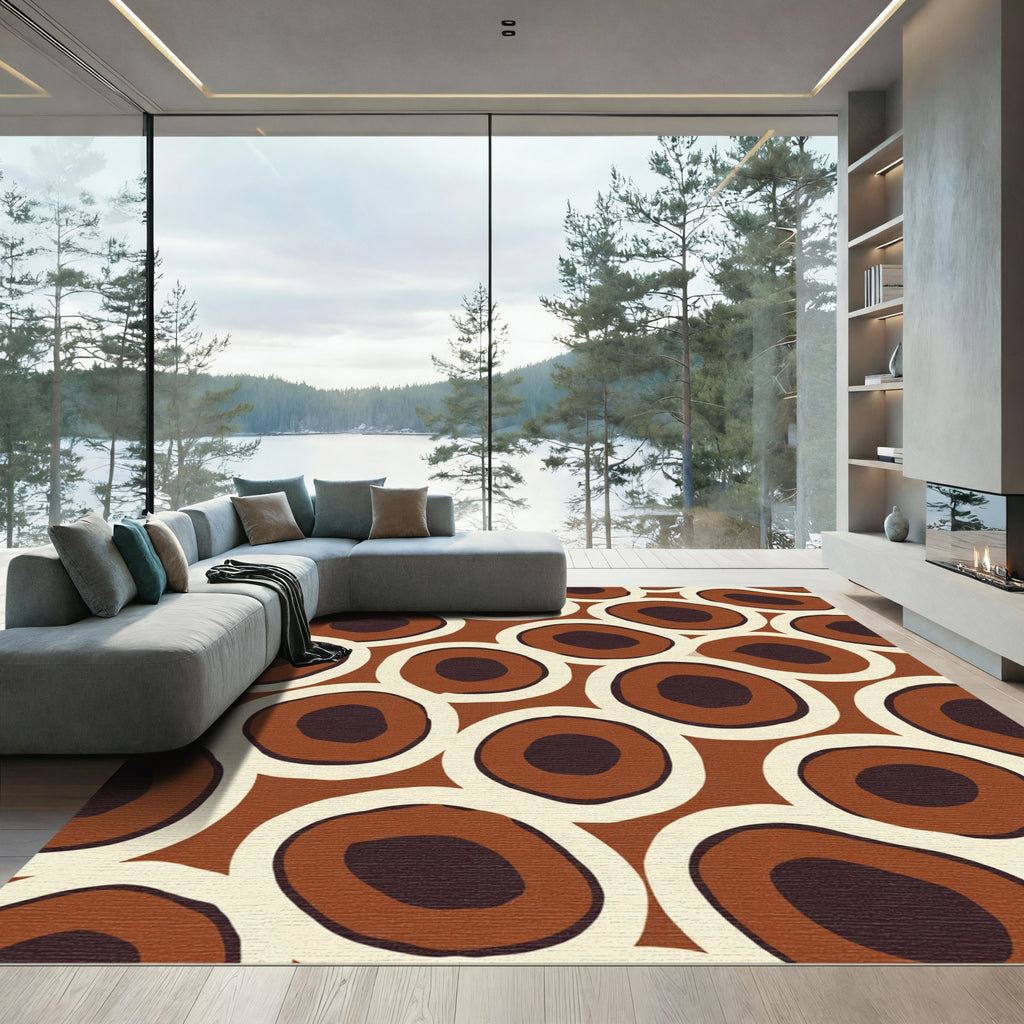 Brown Cream Ringed Circles Rug