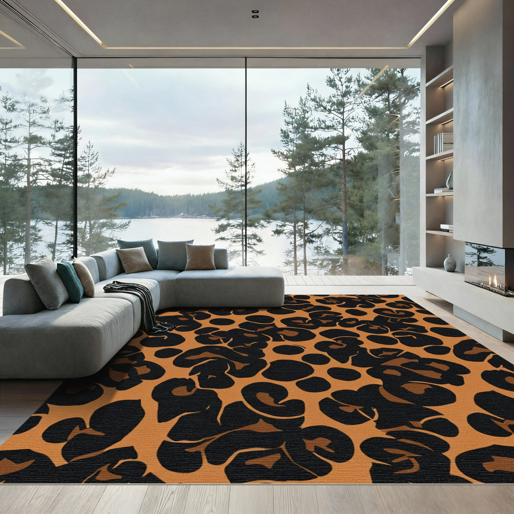 Bold Black Brown Leopard Spot Rug
