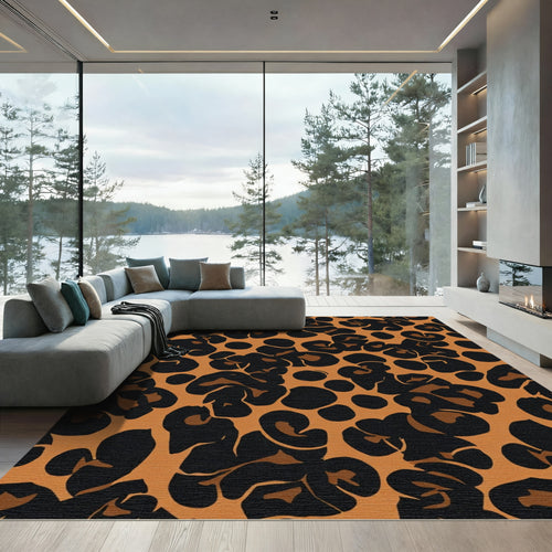 Bold Black Brown Leopard Spot Rug