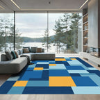 Abstract Geometric Blue Gold Squares Rug