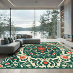 Emerald Red Floral Scroll Medallion Rug