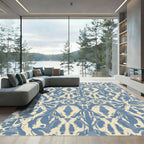 Blue Ivory Distorted Floral Tapestry Rug