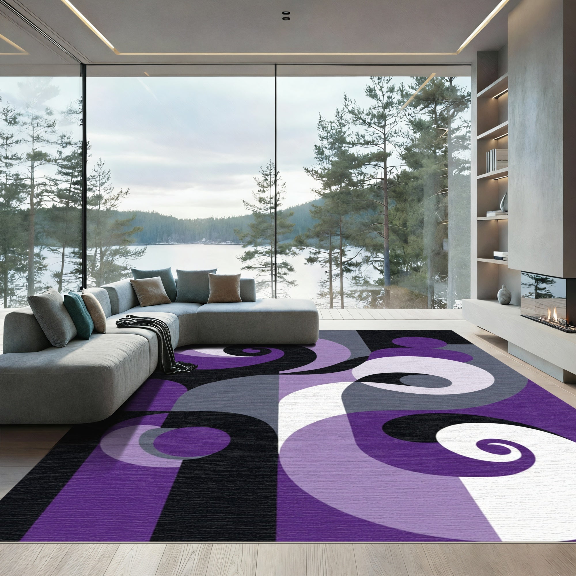Purple Swirl Geometric Abstract Rug