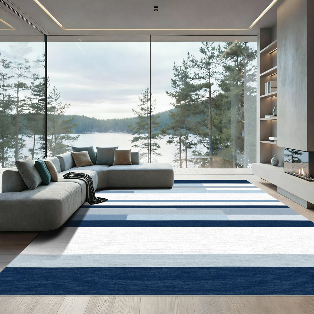 Modern Blue Gray Block Stripe Rug