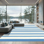 Serene Ocean Blue Striped Rectangles Rug