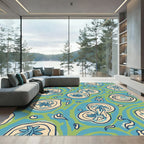 Whimsical Blue and Green Organic Floral Rug