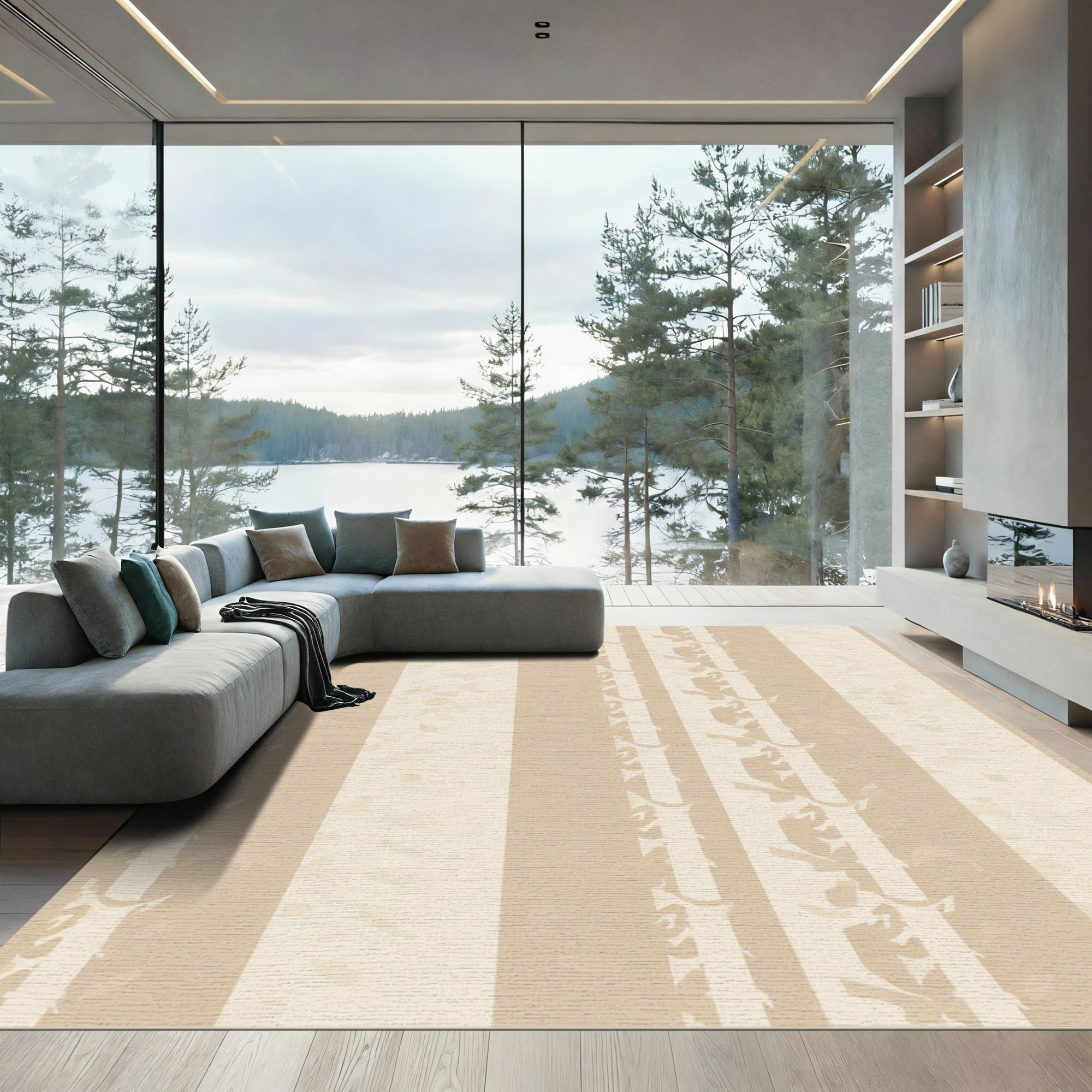 Earthy Tan Vertical Branch Stripes Rug