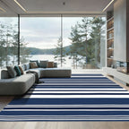 Classic Navy White Horizontal Stripes Rug