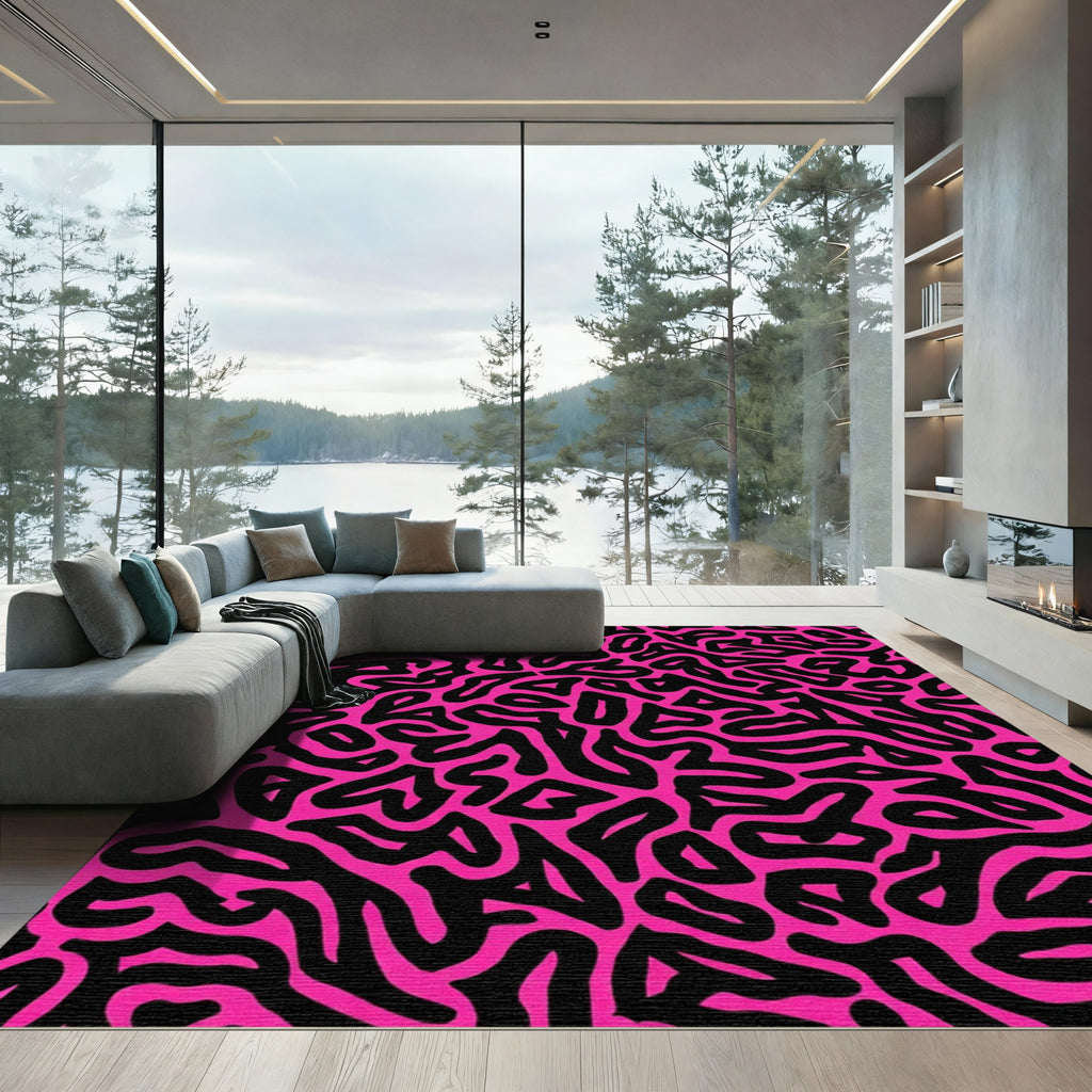 Vivid Magenta Abstract Organic Shapes Rug