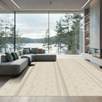 Subtle Cream Striped Floral Vine Rug