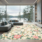 Pink Floral Branch Cream Background Rug