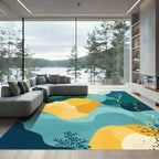 Oceanic Abstract Teal Yellow Flow Rug