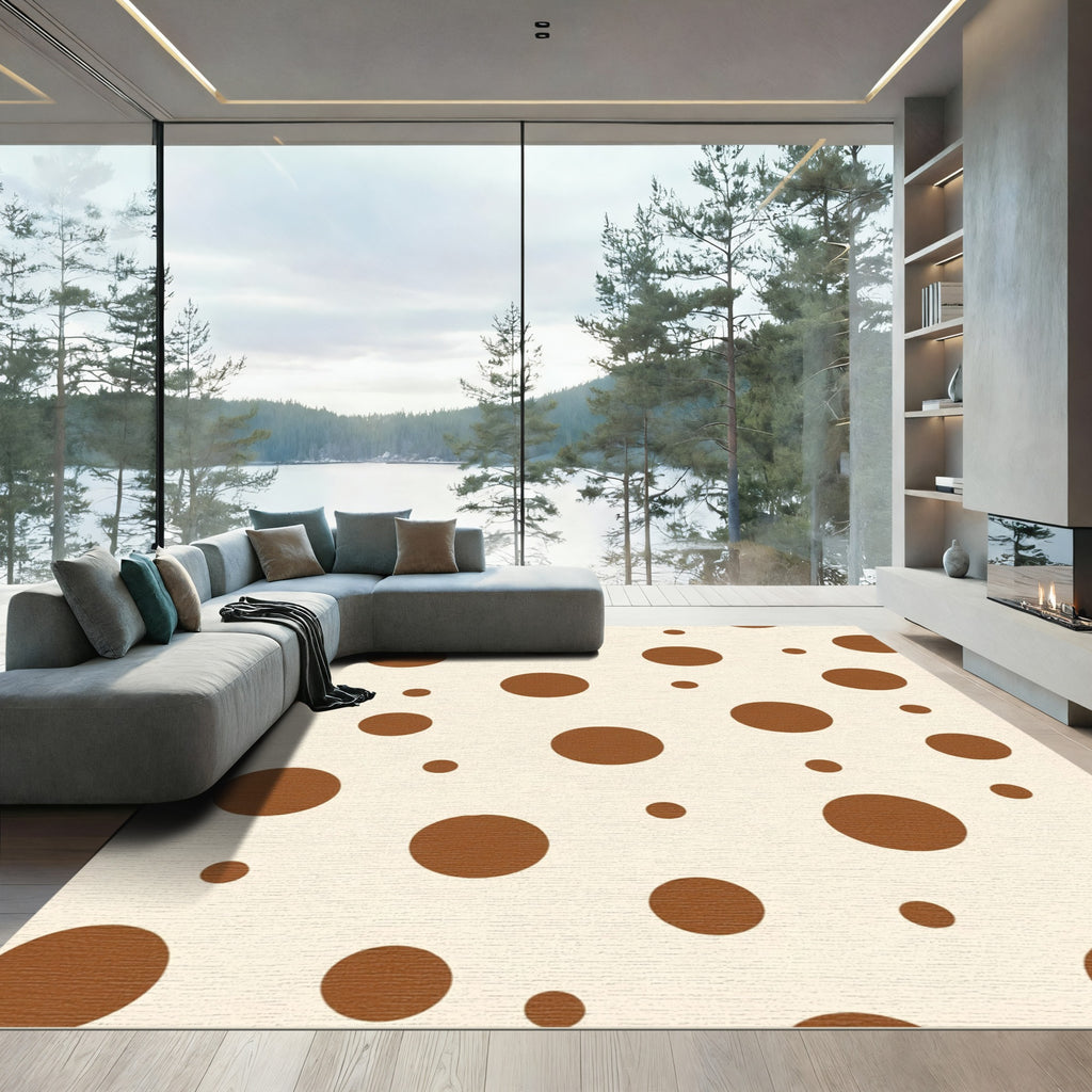 Brown Circles Cream Background Rug