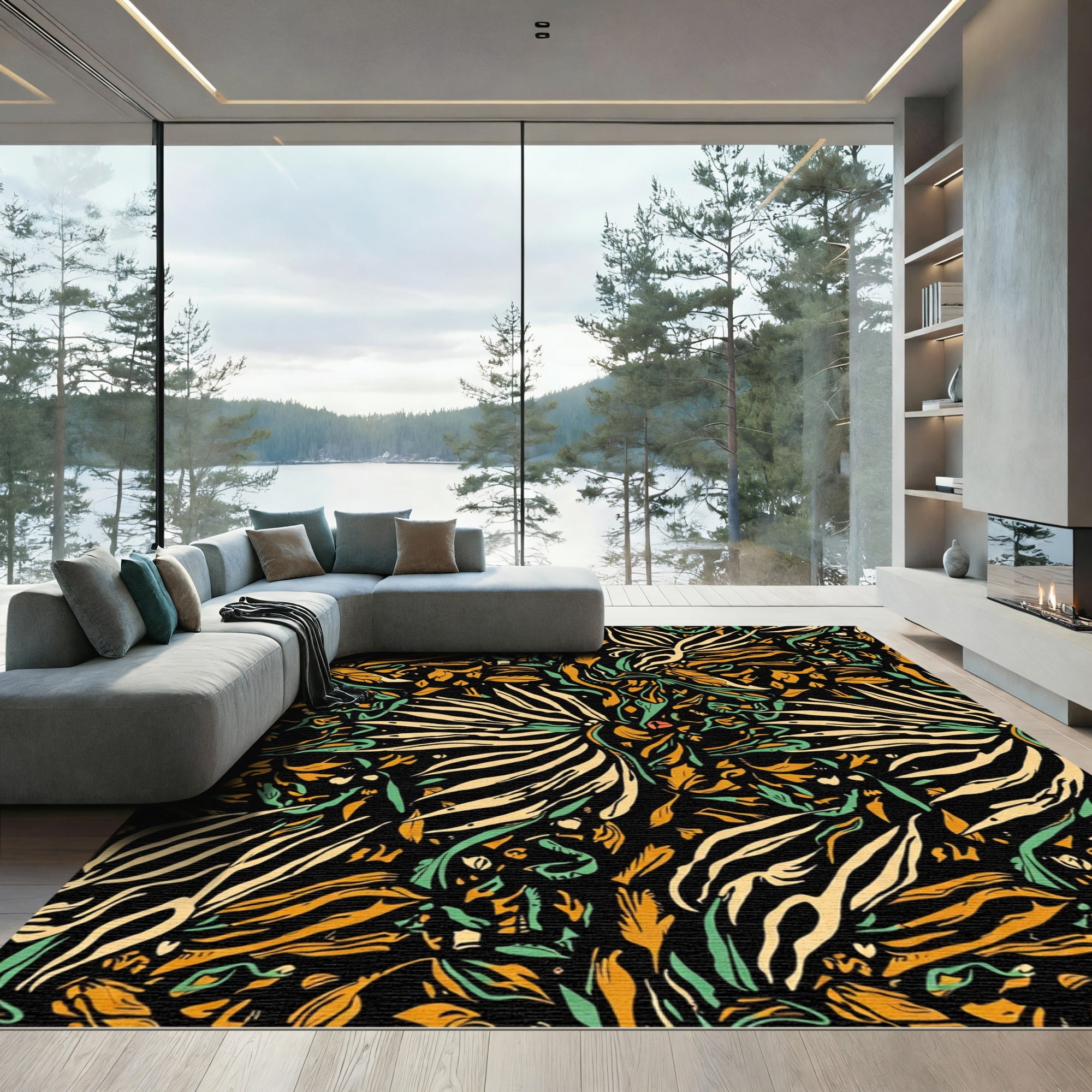 Bold Abstract Jungle Foliage Rug
