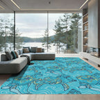 Whimsical Teal Sea Turtle Creatures Rug