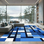 Bold Cobalt Gradient Geometric Grid Rug