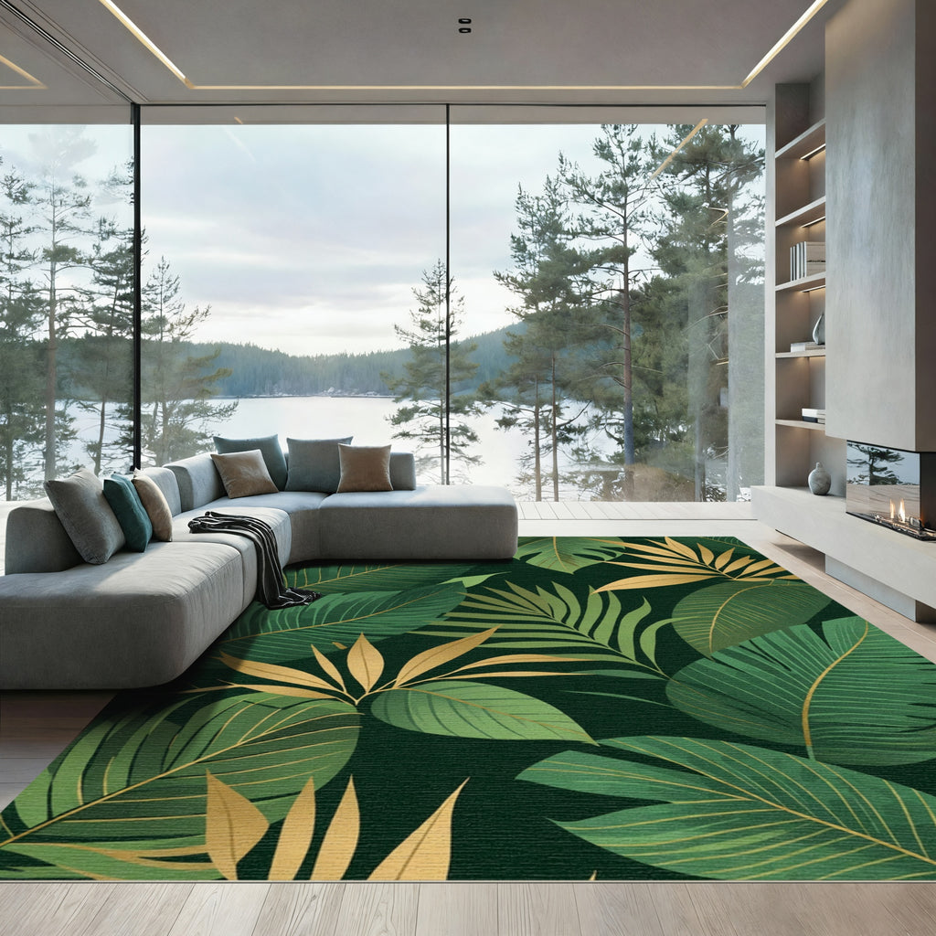 Emerald Golden Botanical Jungle Vines Rug