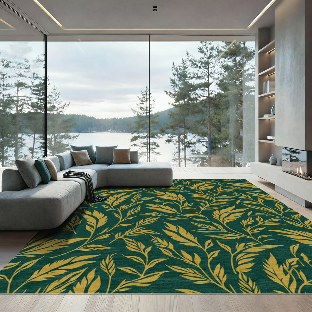Gold Leaf Vine Emerald Backdrop Rug