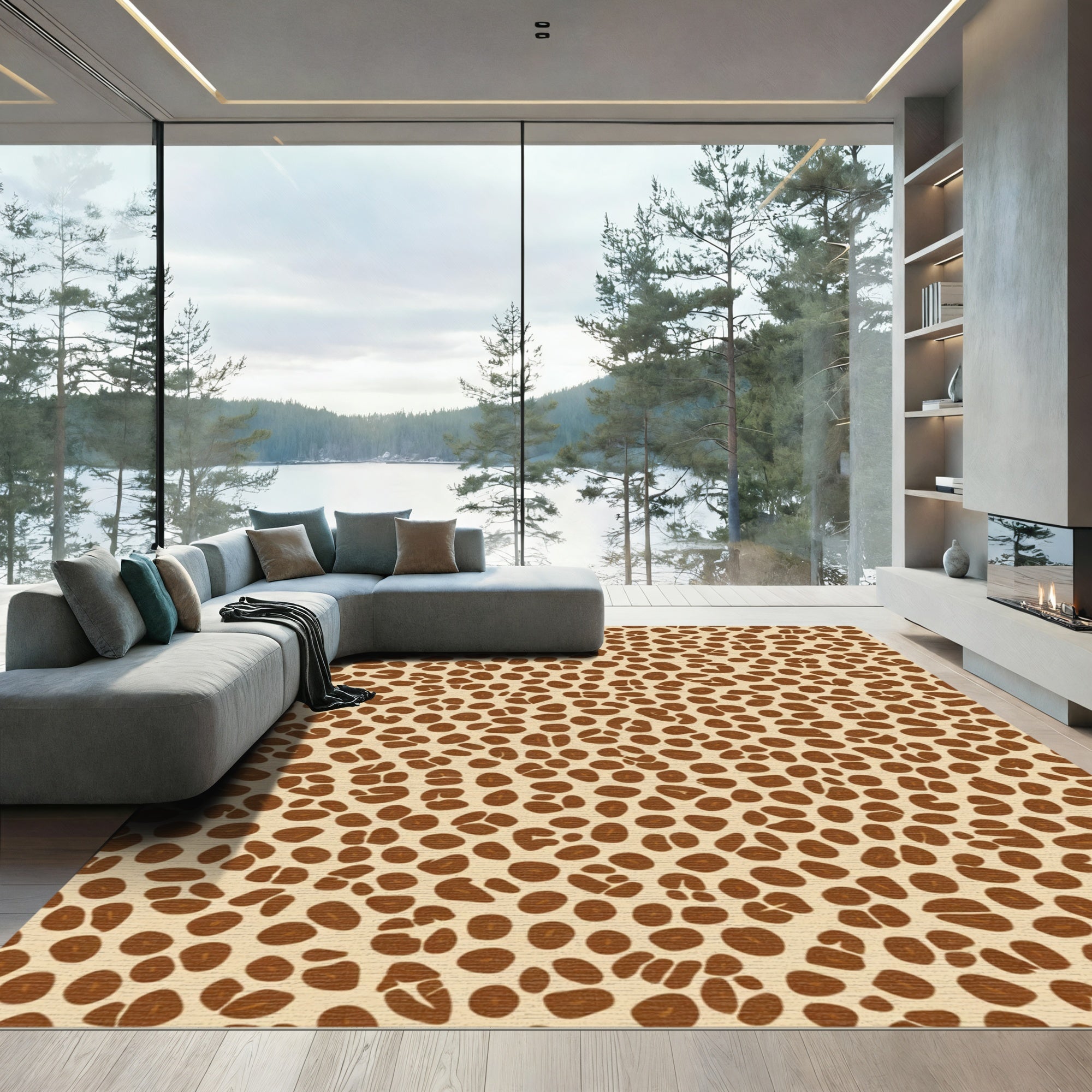 Brown Leopard Spot Textured Rug