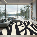 Bold Black Abstract Wavy Lines Rug
