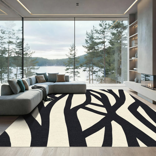Bold Black Abstract Wavy Lines Rug