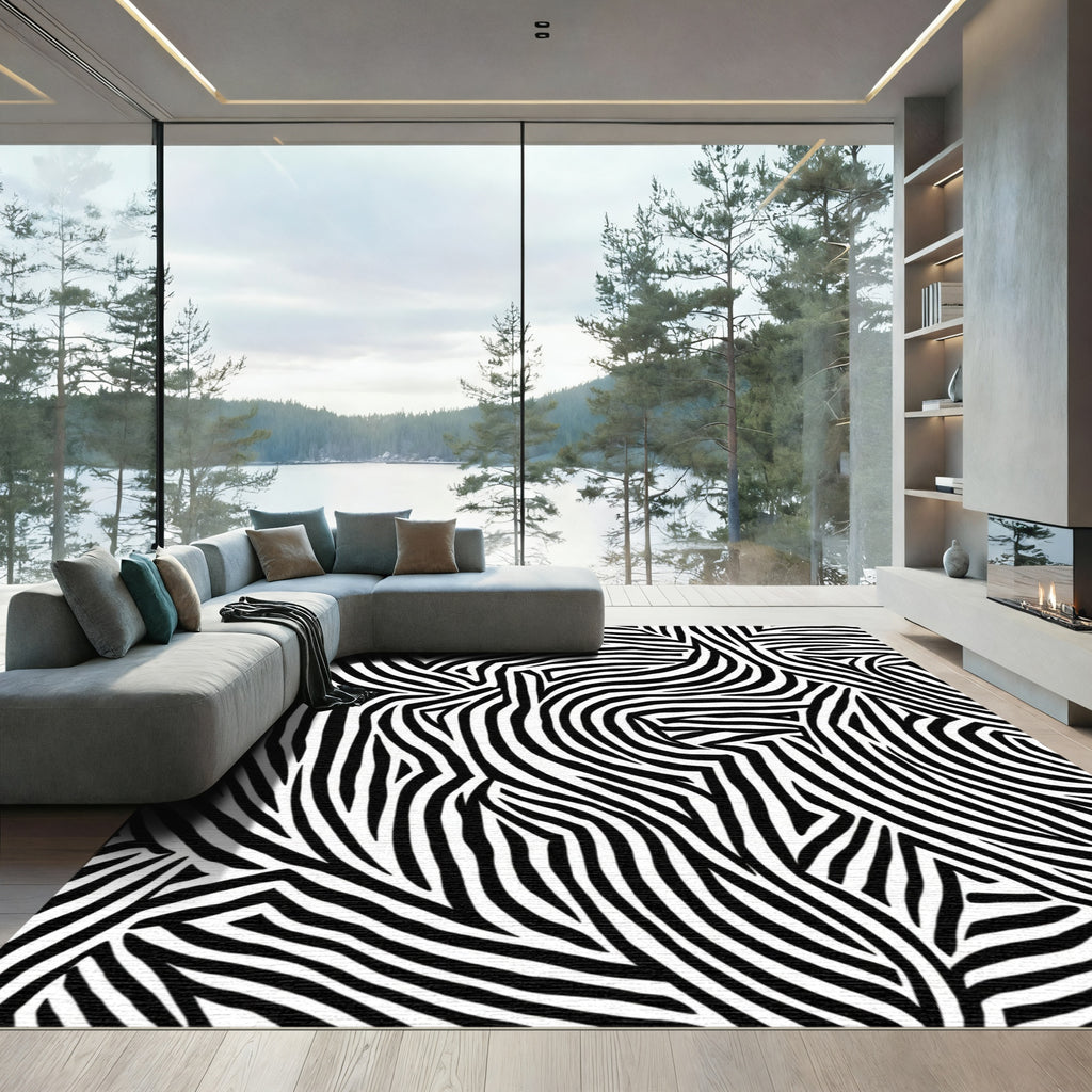 Bold Black White Abstract Zebra Stripes Rug