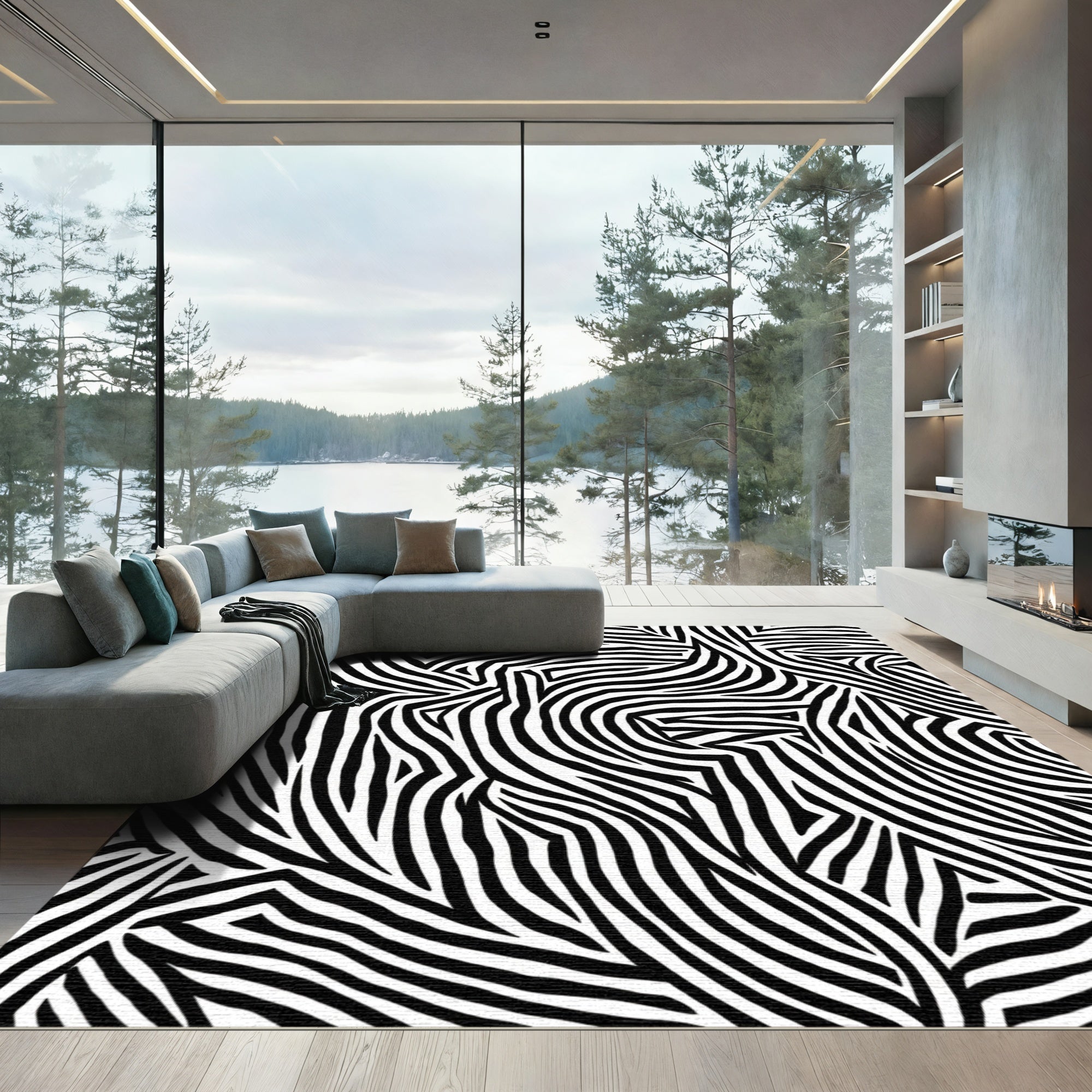 Bold Black White Abstract Zebra Stripes Rug