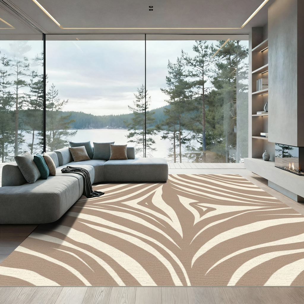 Neutral Taupe Animal Print Waves Rug