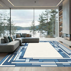 Geometric Blocks Blue Border Rug