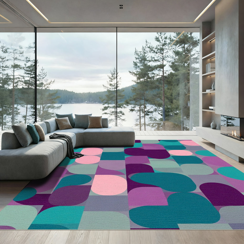 Modern Geometric Teal Purple Pink Rug