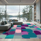 Modern Geometric Teal Purple Pink Rug