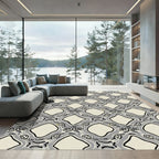 Creamy Gray Abstract Diamond Lattice Rug