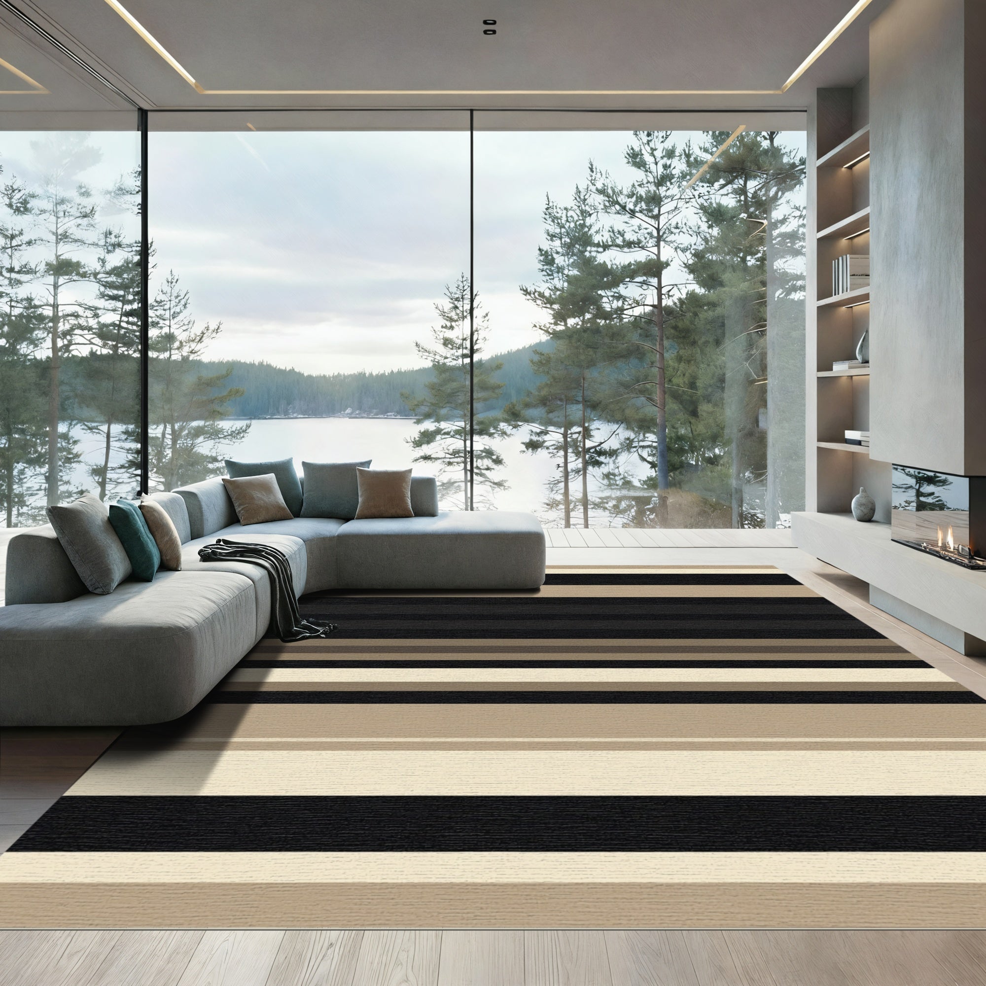 Neutral Palette Striped Contemporary Rug