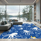 Blue White Octopus Swirl Aquatic Whimsy Rug