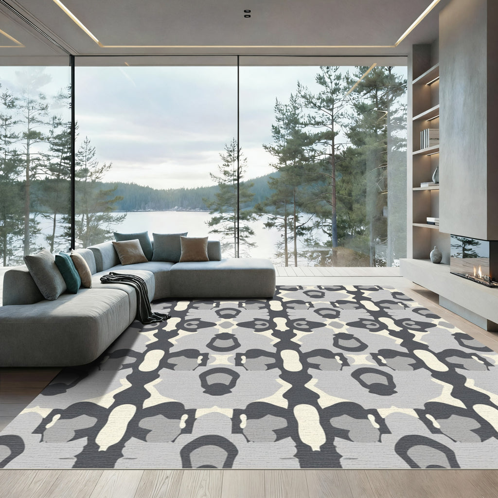 Gray Beige Abstract Organic Camo Rug