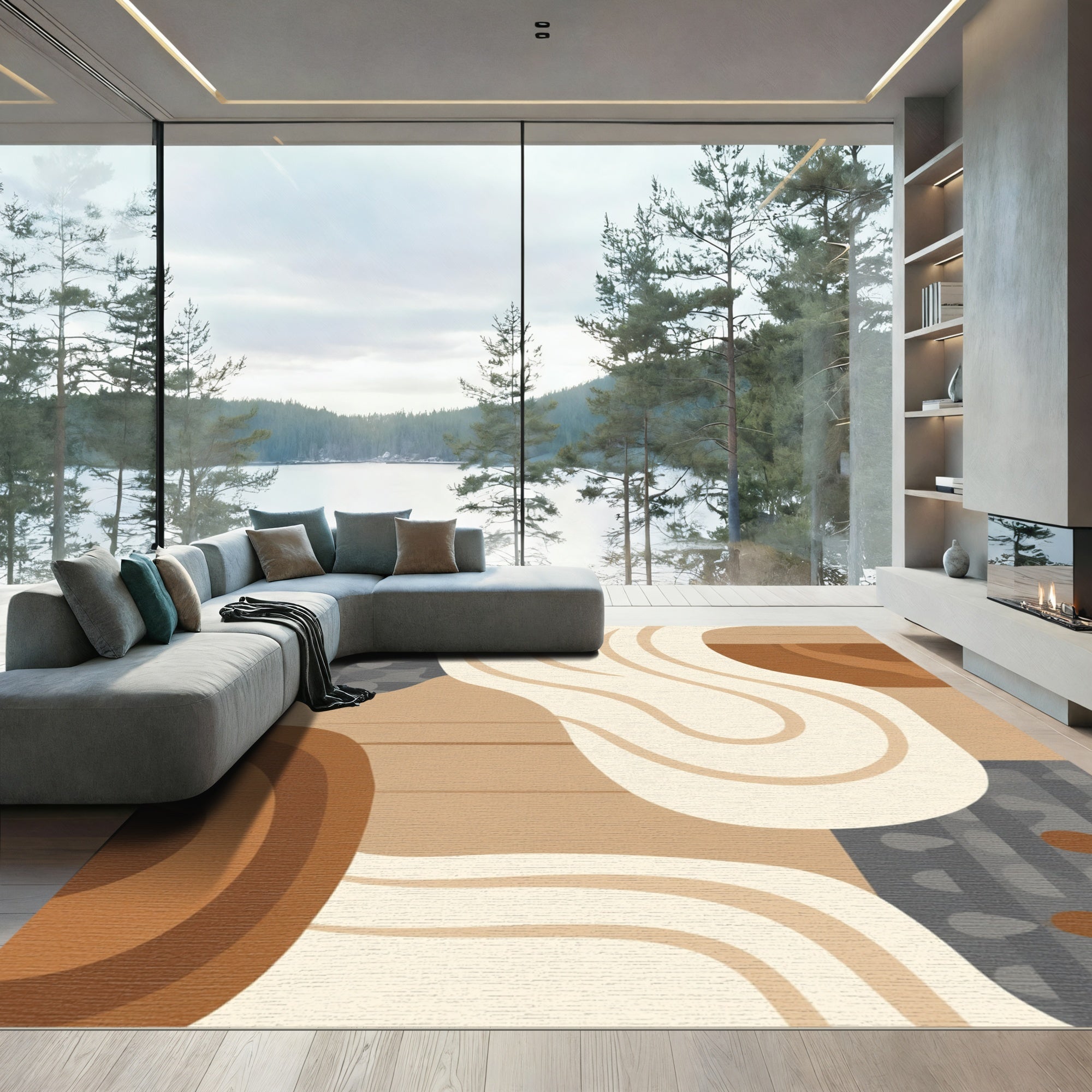 Earthy Tone Abstract Organic Swirl Rug