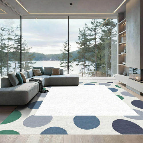 Abstract Teal Blue Grey Circles Rug