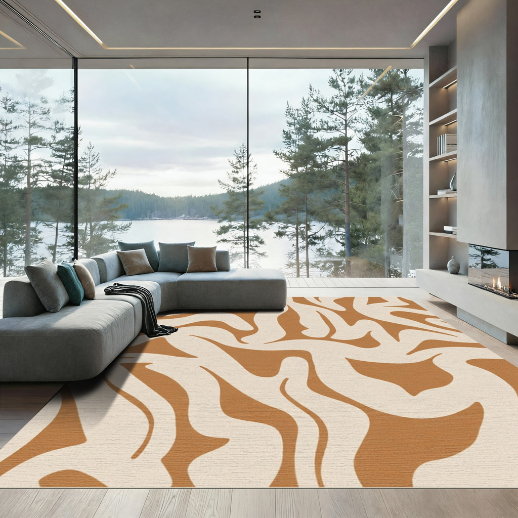 Burnt Orange Cream Swirl Abstract Rug